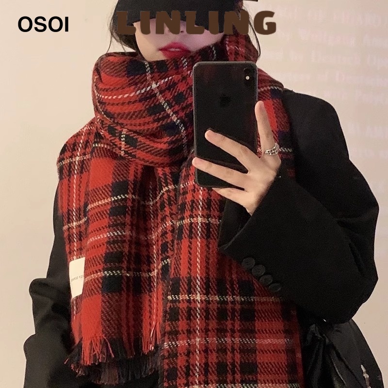 LINLING Khăn len quàng cổ trơn nam nữ dày dặn ấm áp mềm mịn và không xù lông WSP23B0MUC 46Z231117