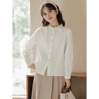 Áo Sơ Mi Trắng Dài Tay Cổ Tròn Xếp Ly Thêu Họa Tiết Phong Cách Hàn Quốc Mẫu Mới 2024 Thời Trang Cho Nữ