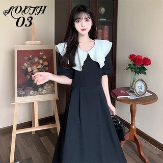 Đầm Dài Cổ Búp Bê Màu Tương Phản Phong Cách Thời Trang Mùa Hè Mới 2024