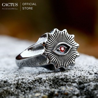 Nhẫn mắt quỷ đính đá đỏ, phong cách Châu Âu cổ điển, thép titan không gỉ - Cactus Accessoriess