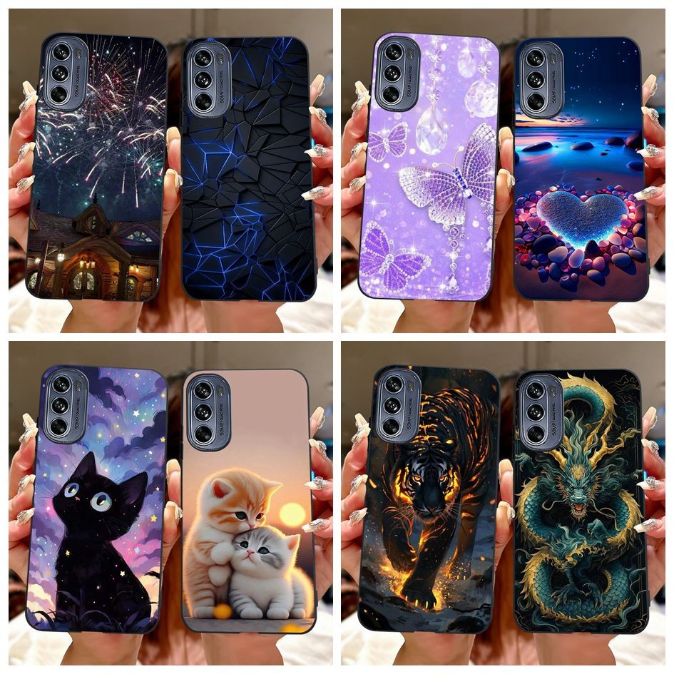 Ốp Lưng Cho Motorola Moto G62 5G Vỏ Silicon Chống Sốc Mát Hoạt Hình Đá Cẩm Thạch Hổ Mềm Silicon Dành