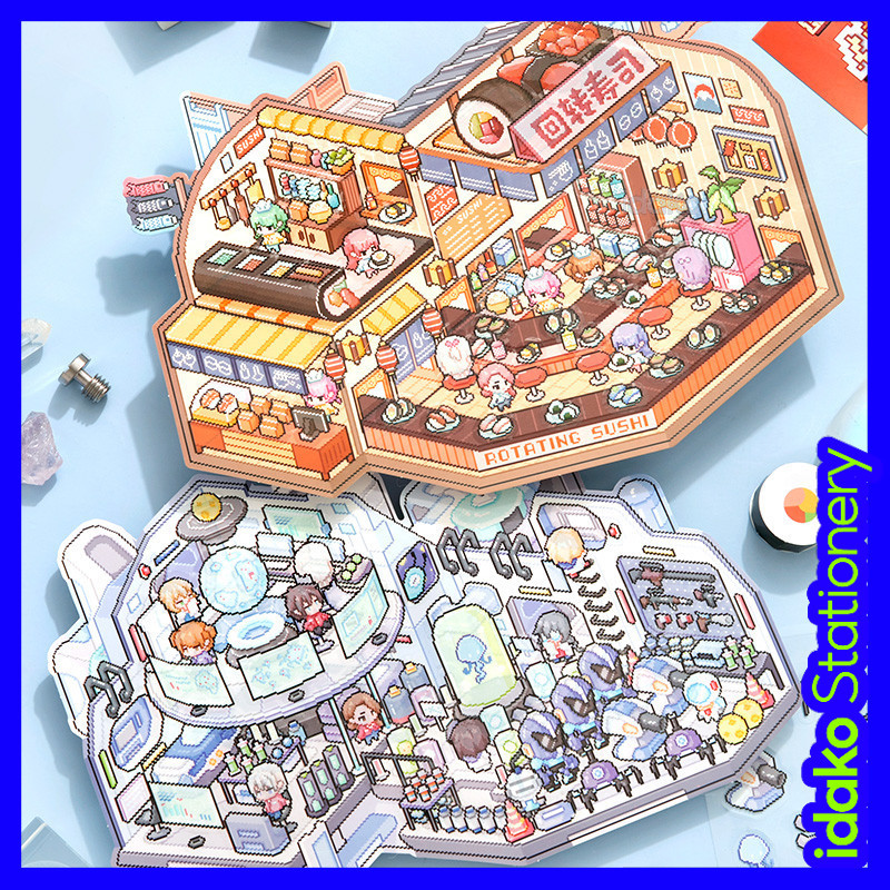 Idako [Pixel World Series] Phiên bản lớn Nhãn dán cảnh quan thu nhỏ Ba chiều Handmade Pixel Style DI