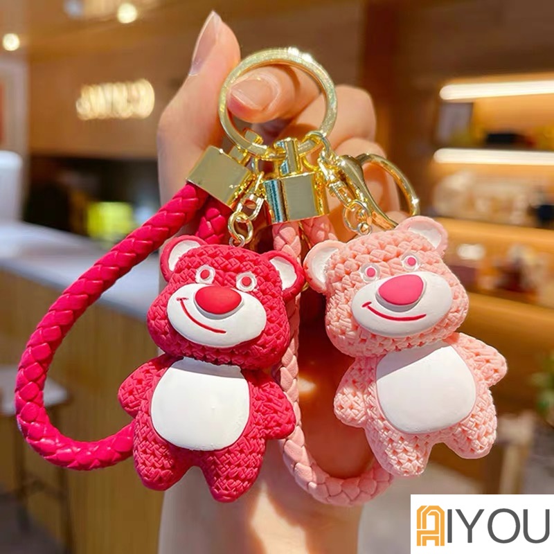 Móc Khóa Cao Cấp Gấu Dâu Hồng Siêu Cute Mẫu Mới