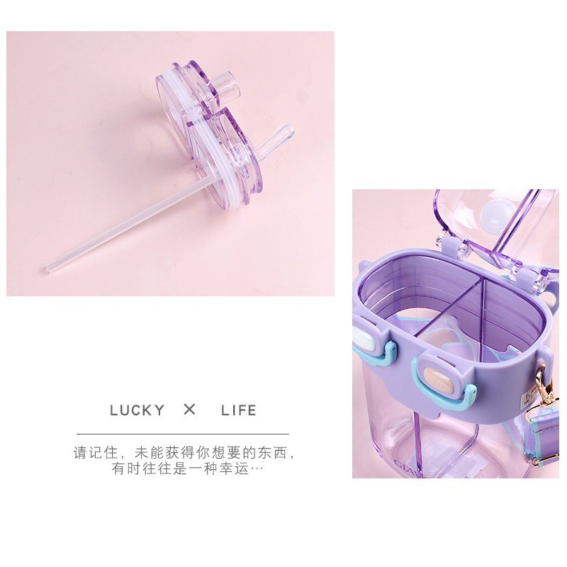 Bình Nước Nhựa 2 Ngăn 780ML Có Ống Hút Hoạt Hình Dễ Thương Cho Trẻ Em - METIC SHOP