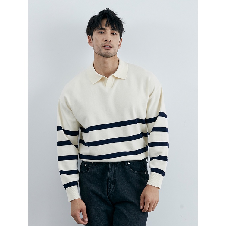 Áo sweater Dệt Kim Tay Dài Kẻ Sọc Màu Sắc Tương Phản Thời Trang Thu Đông Cho Nam