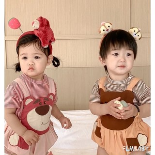 Set áo thun kẻ sọc in hình gấu và quần dài dễ thương thời trang mùa hè cho bé