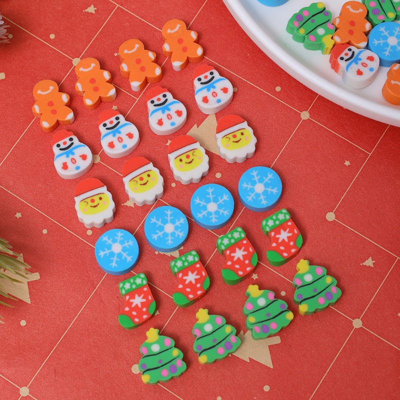 Set 10 Cục Tẩy / Tẩy Bút Chì Bằng Cao Su Mềm Hình Hoa Tuyết / Ông Già Noel Hoạt Hình Vui Nhộn Làm Quà Tặng Cho Học Sinh