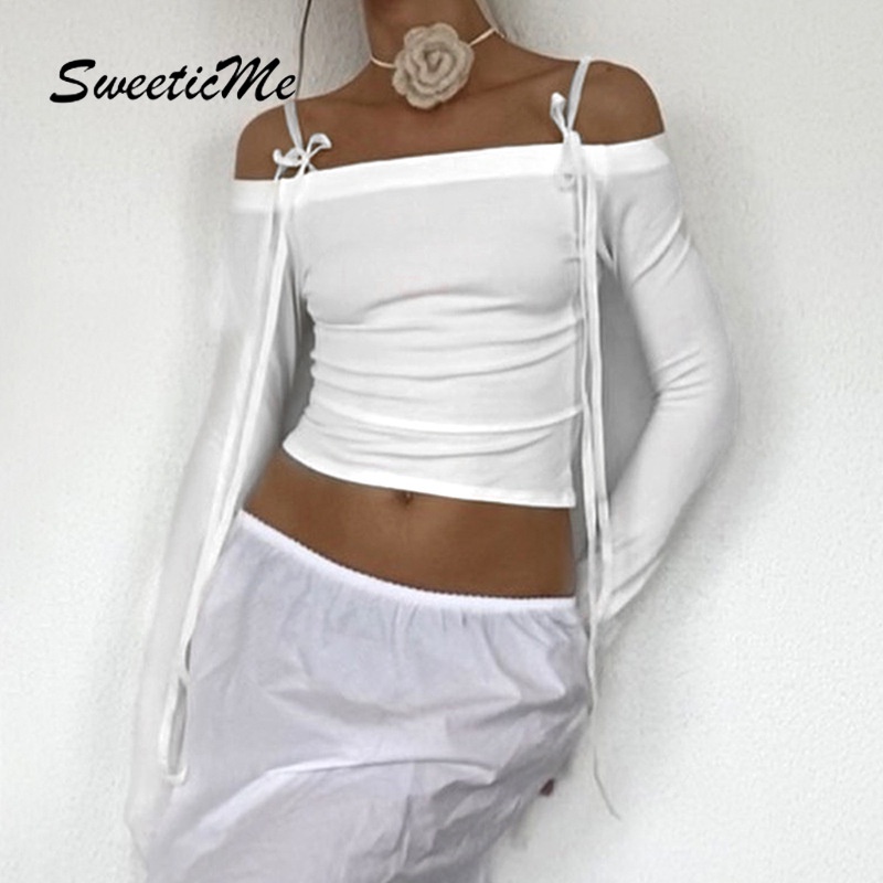 Áo Thun Tay DàI Hở Vai PhốI Nơ ThờI Trang 2023