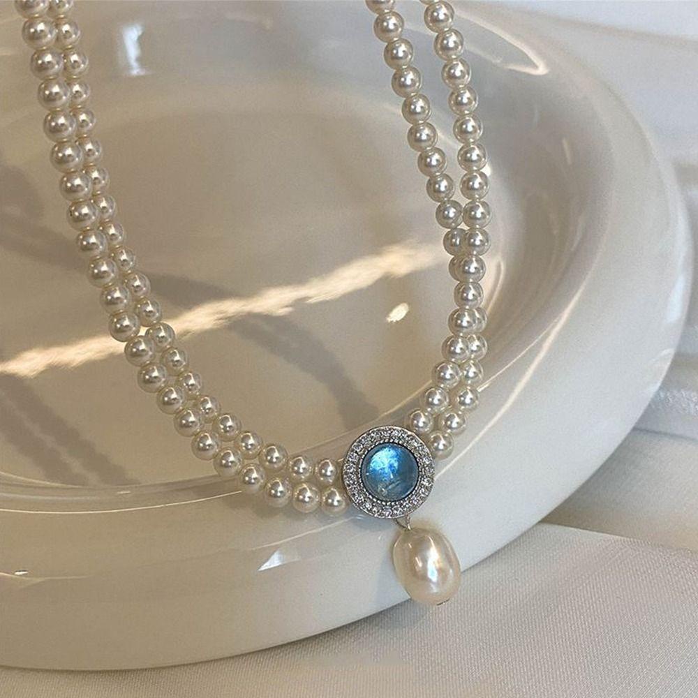 Thơm Vòng Cổ Vòng Tay Dây Xích Đôi Đính Đá Màu Xanh Dương Phong Cách Hàn Quốc Ngọt Ngào Dành Cho Cô Dâu