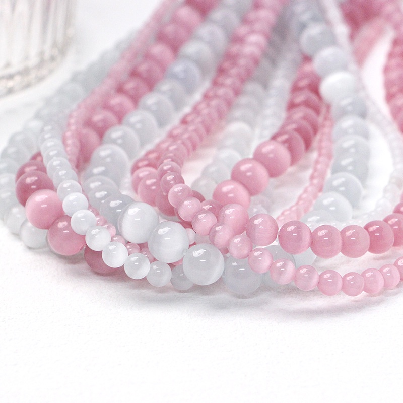 Set 10 Hạt Đá Mắt Mèo Giả Bằng Thủy Tinh 4 / 6 / 8 / 10mm Tự Làm Trang Sức