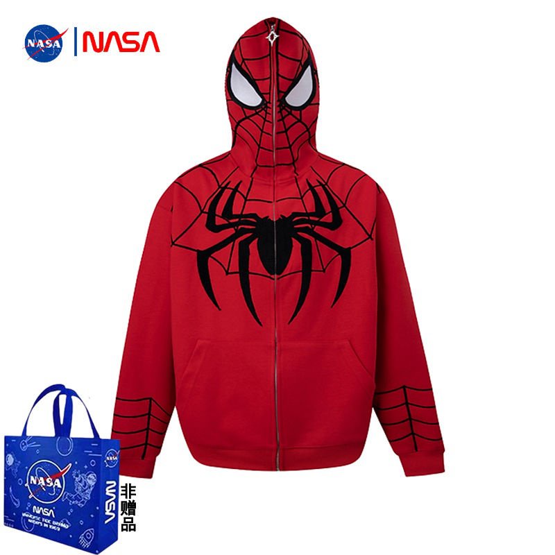 Áo Khoác Có Nón Phối Khóa Kéo Họa Tiết spiderman nasa Phong Cách retro Mỹ 2023 Cho Cặp Đôi