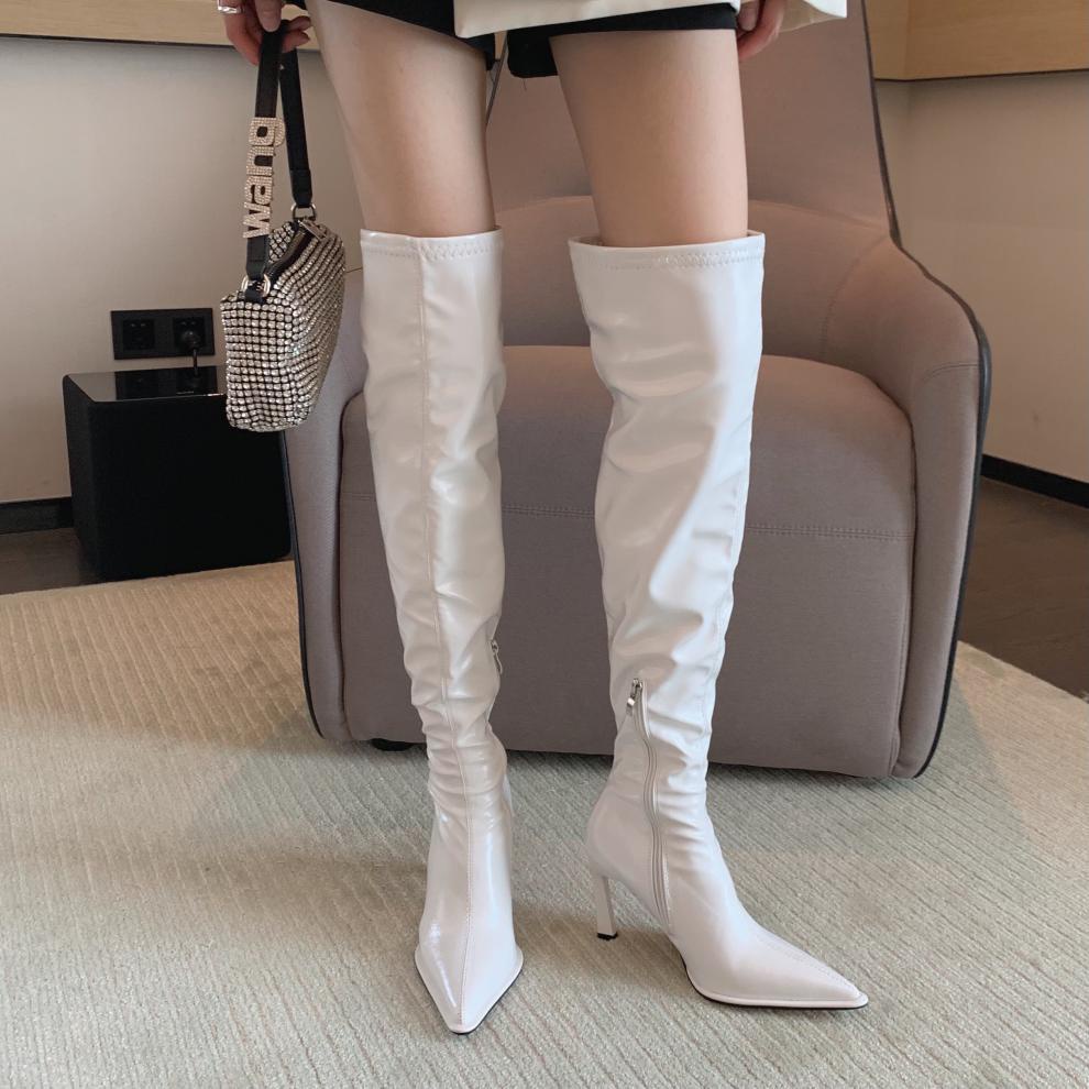 Giày Bốt Mỏng Cao Qua Gối Mũi Nhọn Co Giãn Thời Trang Mùa Thu 2023 Cho Nữ