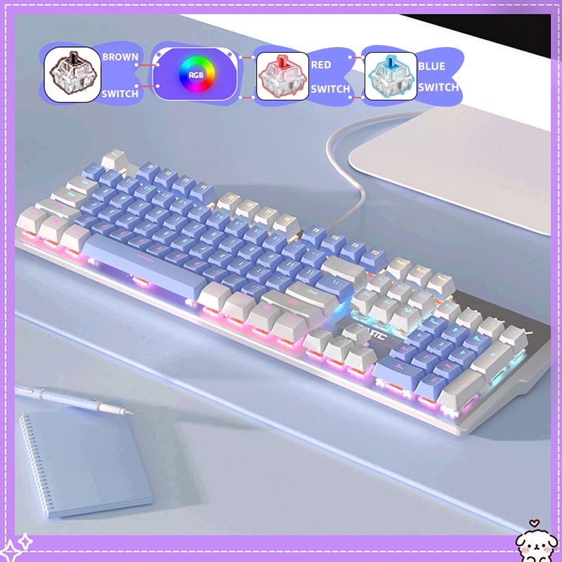 Bàn Phím Cơ Gaming Basic KB5 Luxury Cao Cấp 104 Phím Màu Hồng Có Dây/ Đèn LED Chống Nước Chơi Game Cho Máy Tính/laptop