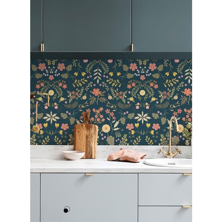 Giấy Dán Tường Tự Dính Chống Thấm Nước Họa Tiết Hoa Màu Xanh Dương Trang Trí Phòng Ngủ