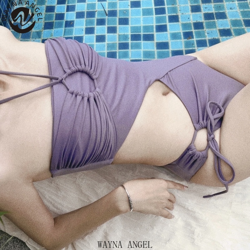 Bộ Đồ Bơi Hở Vai Màu Tím Trơn Phong Cách Thời Trang Mới 2023