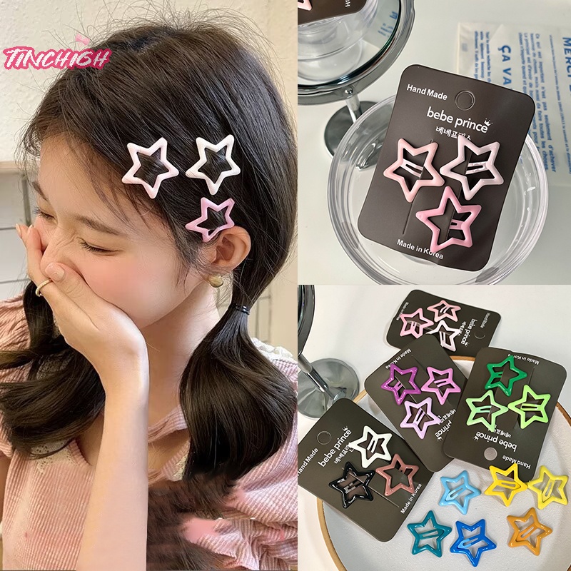Bộ 3 Kẹp Tóc bb y2k Bằng Kim Loại Hình Ngôi Sao Nhiều Màu Dễ Thương Cho Bạn Gái