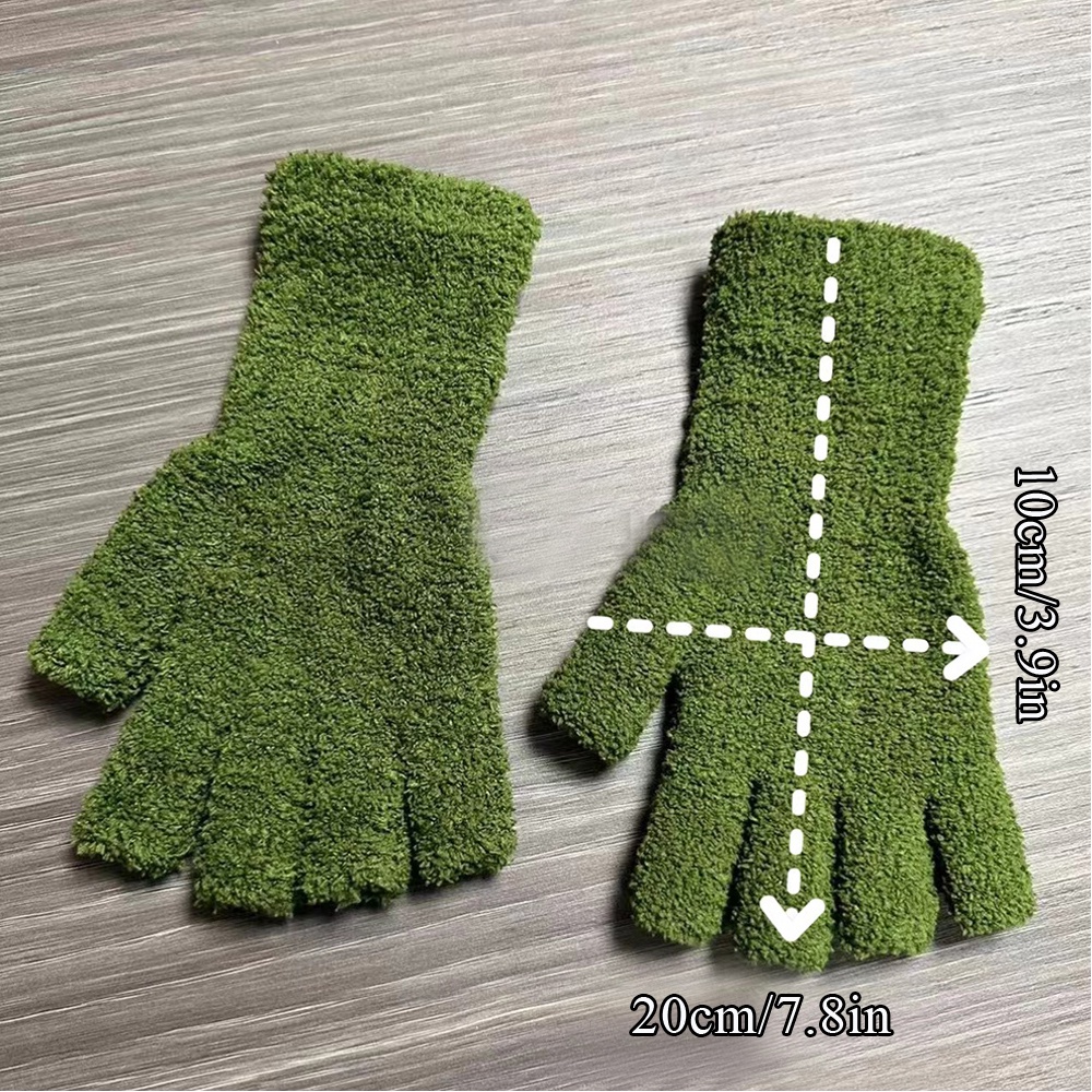 Găng Tay Hở Ngón Vải Lông Màu Trơn Giữ Ấm Mùa Đông