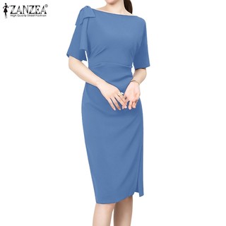 Zanzea Đầm Cổ Thuyền Tay Lỡ Phối Khóa Kéo Sau Lưng Thời Trang Quyến Rũ Cho Nữ