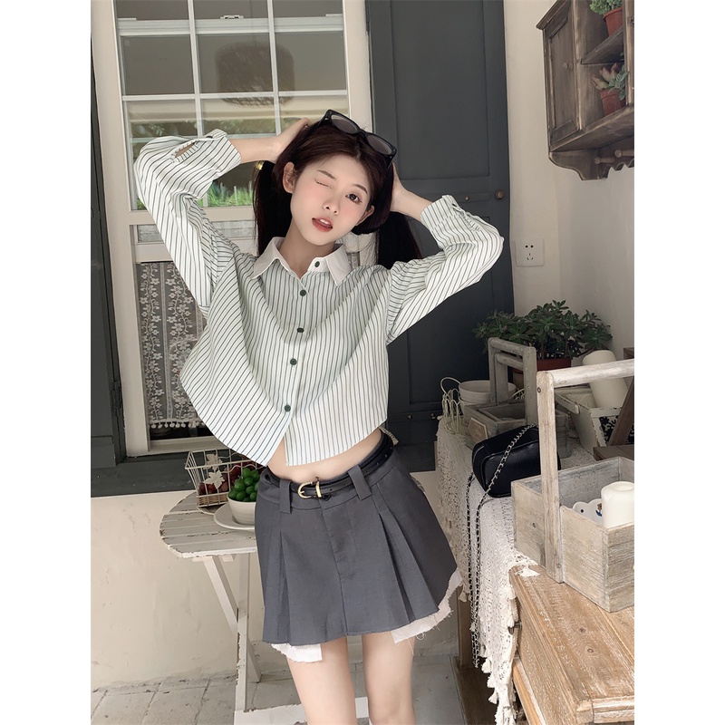 Mới Áo Sơ Mi Tay Dài Phối Màu Tương Phản Thời Trang Cho Nữ