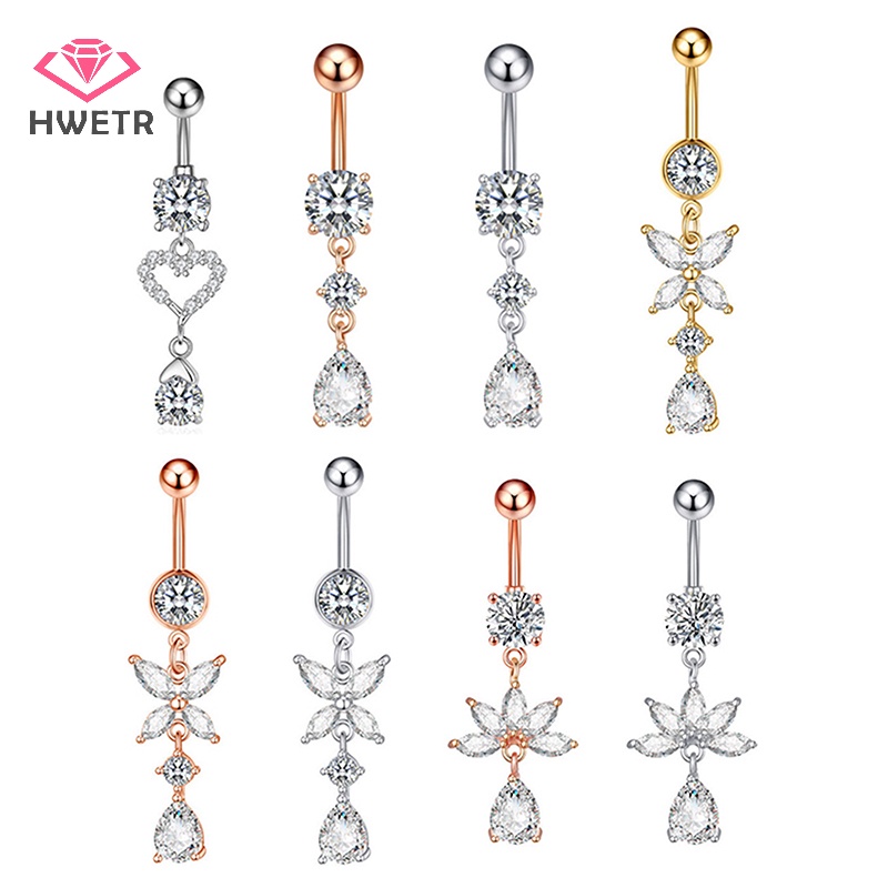 Khuyên Rốn Thép Không Gỉ Đính Đá zircon Hình Bướm Mới