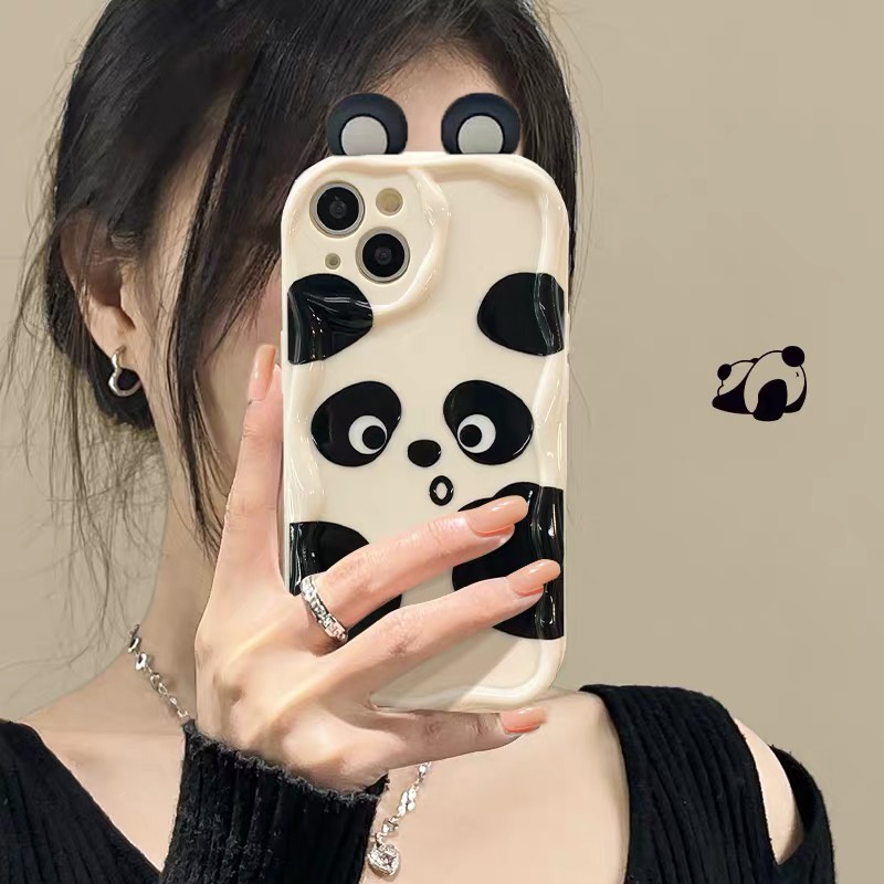 Soft Casing Samsung Galaxy S24 S23 Ultra S22 Plus S21 S20 FE 5G A11 A50 A30S A50S A10S A20S A20 A30 A31 A51 A71 4G A21S A02S A03S M11 Cream Edge Fine Hole Cute Cartoon 3D Panda Ear Airbag Shockproof Phone Case 1NY 54