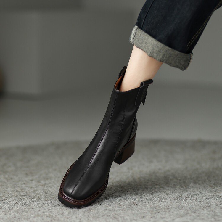 Giày Boot Đế Dày Mũi Vuông Có Dây Kéo Thời Trang Hàn Quốc Cho Nữ size 35-40