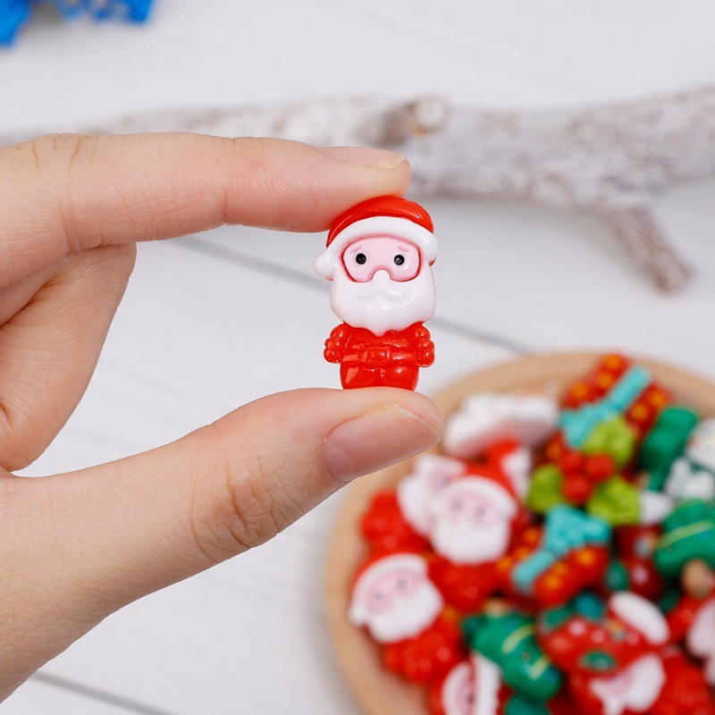 Set 10 Phụ Kiện Trang Trí Giáng Sinh Hình Ông Già Noel Hoạt Hình Bằng Nhựa resin diy