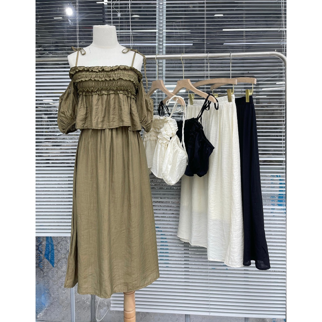 Sét áo 2 dây cúp ngực + chân váy dáng dài chun eo - Calina.vn - Set3367