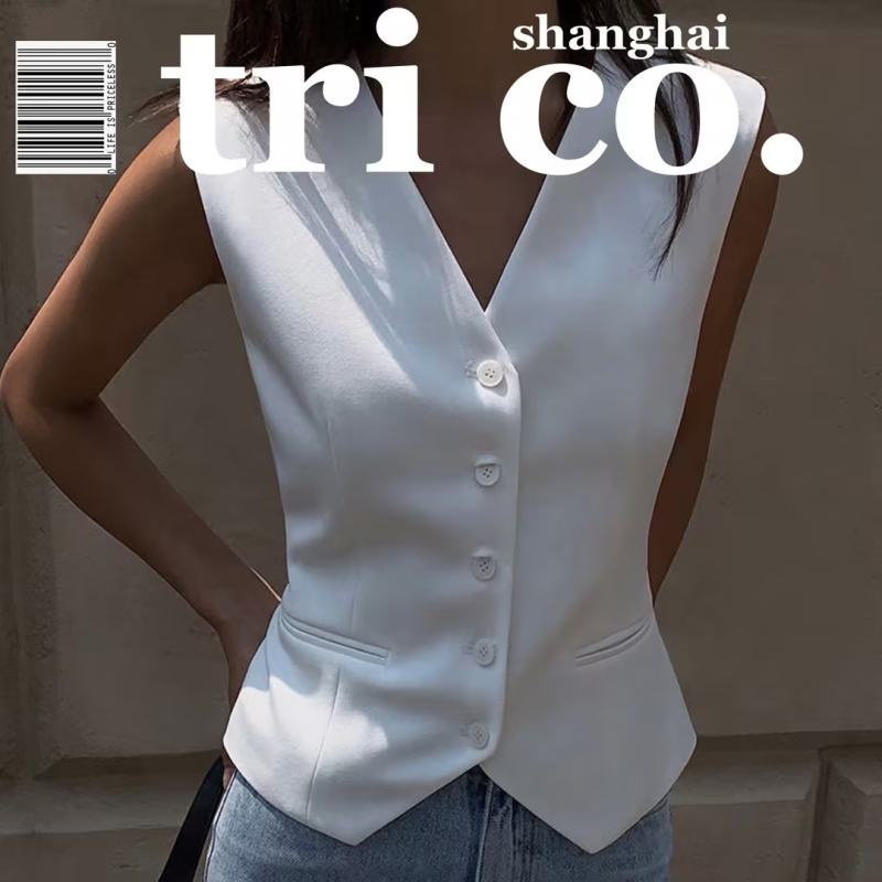 Áo vest Không Tay Cổ Chữ v Màu Đen Cao Cấp Thời Trang Theo Phong Cách retro Cho Nữ
