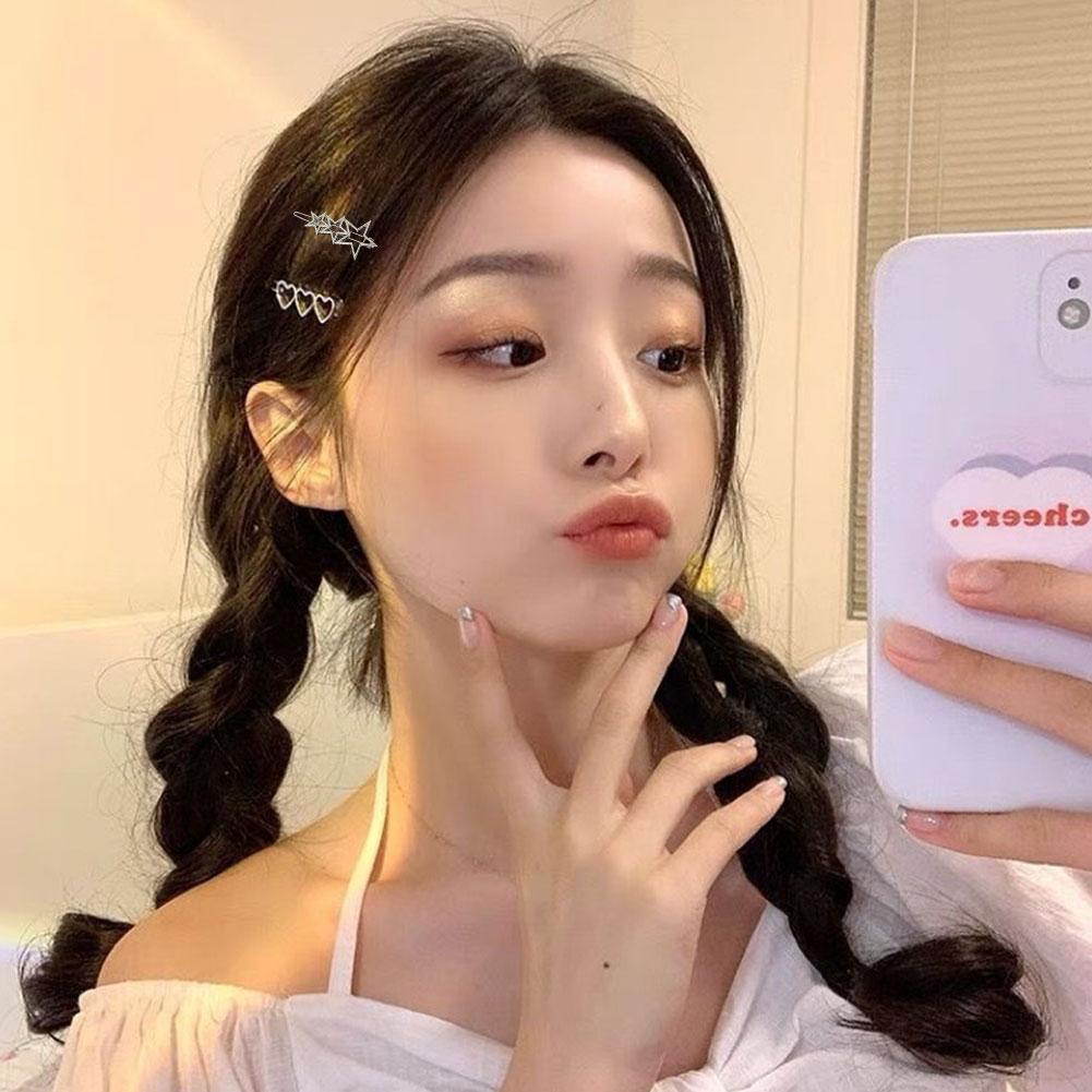 Kẹp Tóc Hình Ngôi Sao / Trái Tim Bằng Kim Loại Đơn Giản Thời Trang Phong Cách Hàn Quốc Cho Nữ y2k