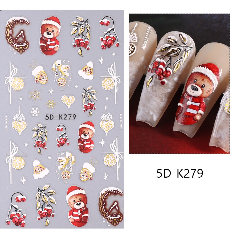 Miếng Dán Trang Trí Móng Tay 5d Hình Gấu / Chim Cánh Cụt / Chanh / Cây Chanh / Tuyết Kiểu Giáng Sinh Năm Mới gl5dk-2