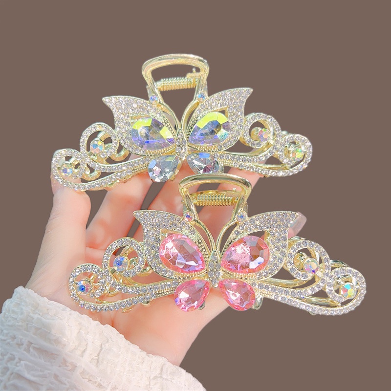 Kẹp Tóc Hình Bướm Pha Lê Màu Cầu Vồng Cao Cấp Phong Cách Nhật Hàn Sang Trọng