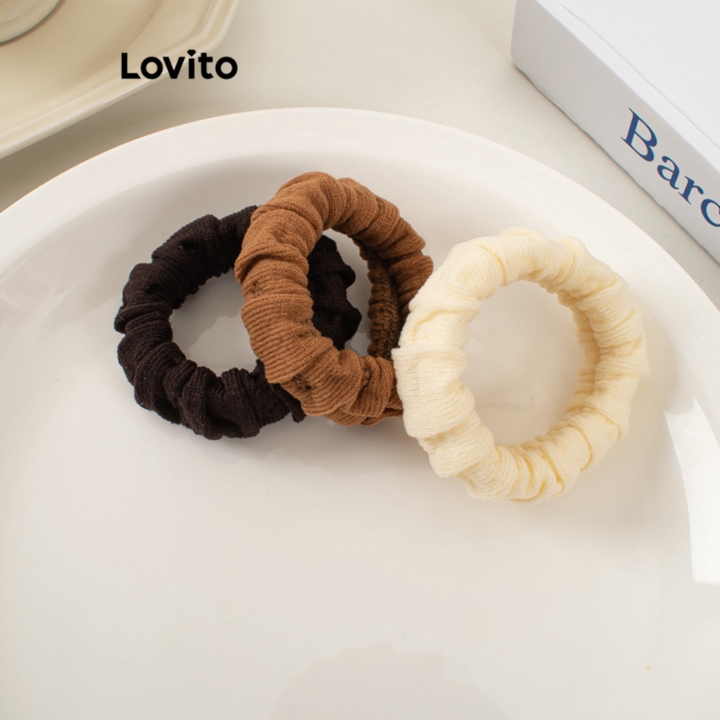 Lovito Dây buộc tóc xếp nếp đơn giản thông thường cho nữ LNA28079 (Kaki/Trắng nhạt/Hồng)