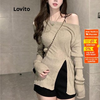 Áo thun LOVITO tay dài cắt xẻ phía trước màu trơn thường ngày dành cho nữ LNE03109