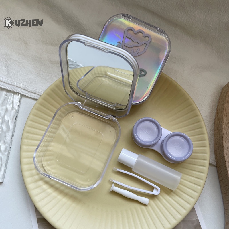 Kuzhen Hộp Đựng Kính Áp Tròng Màu laser Có Gương Làm Đẹp Thích Hợp Khi Đi Du Lịch
