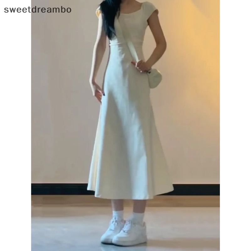 Đầm Dài Dáng Chữ a Màu Trơn Eo Cao Thời Trang Mùa Hè Ngọt Ngào