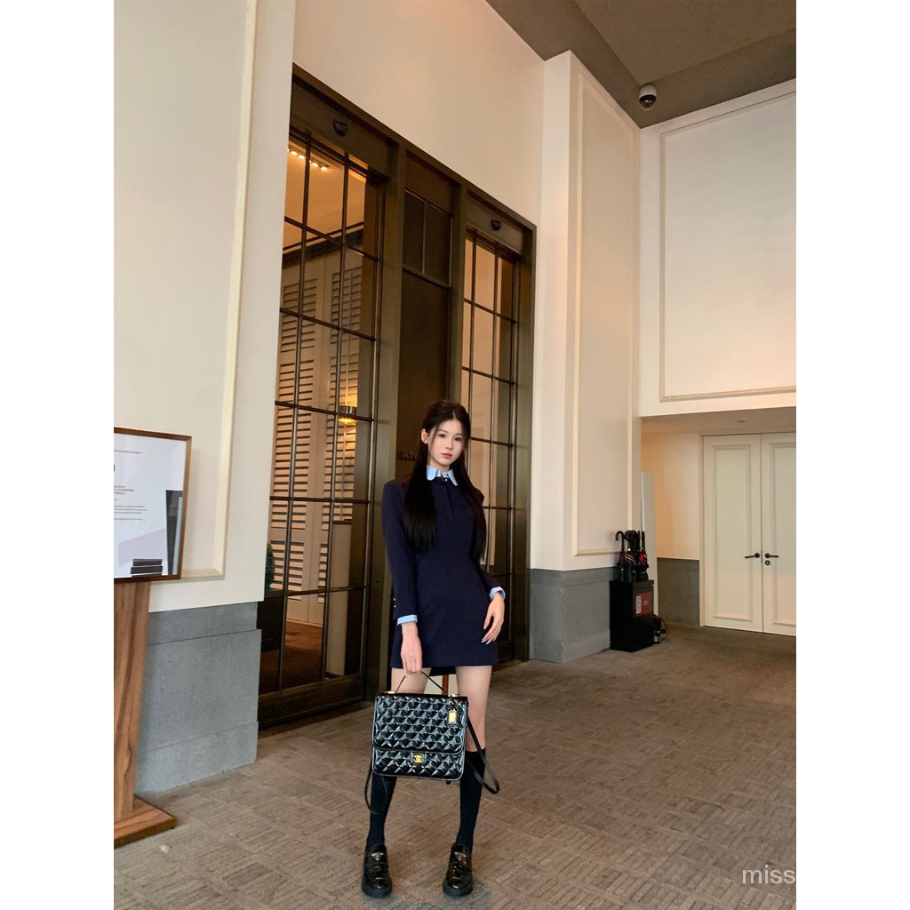 Đầm Dài Tay Giả Hai Mảnh Màu Đen Phong Cách Mùa Thu Cao Cấp q281