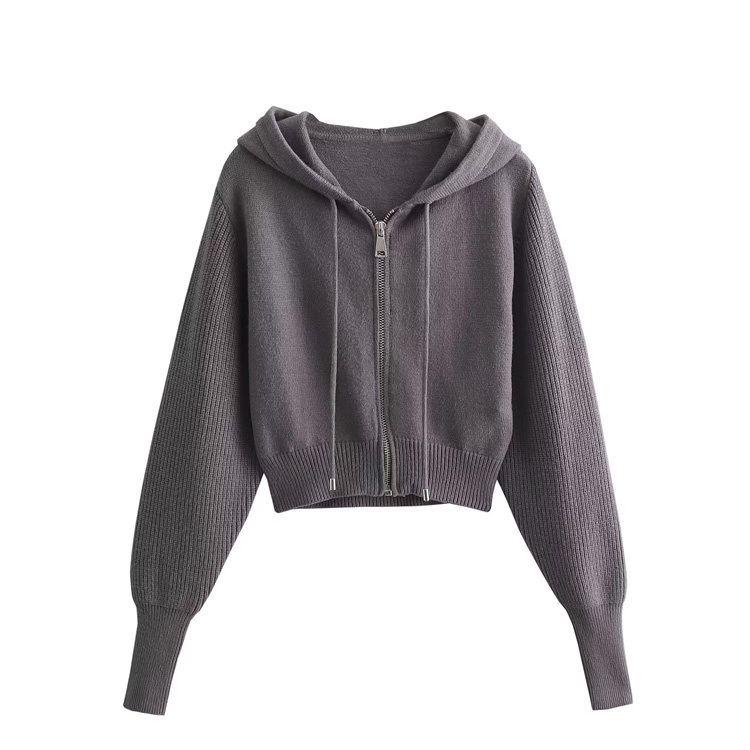 Zara Áo Khoác Dệt Kim Có Mũ Trùm Phối Dây Rút Dáng Ngắn Thời Trang Mùa Thu 235536136
