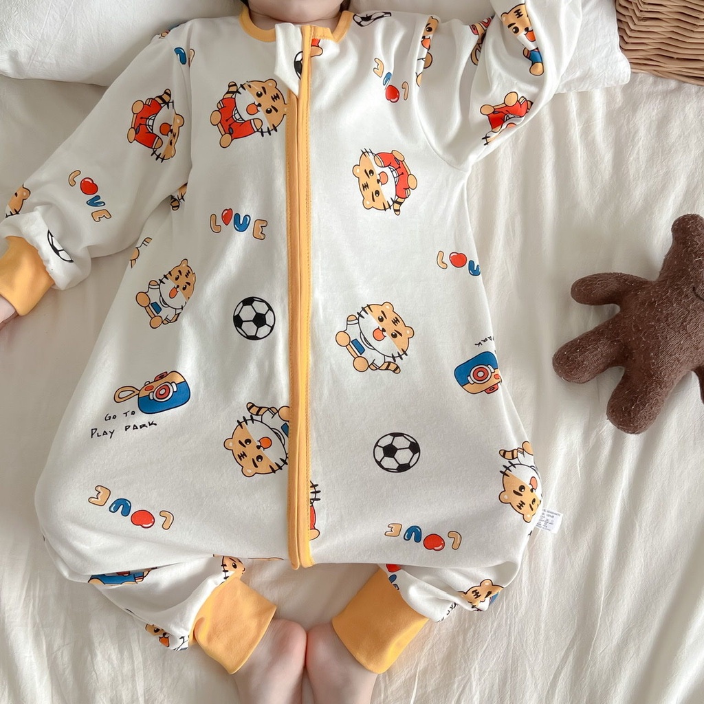 Túi Ngủ Tay Dài Có Khóa Kéo Chống Đá Họa Tiết Hoạt Hình Thời Trang Thu Đông Cho Bé