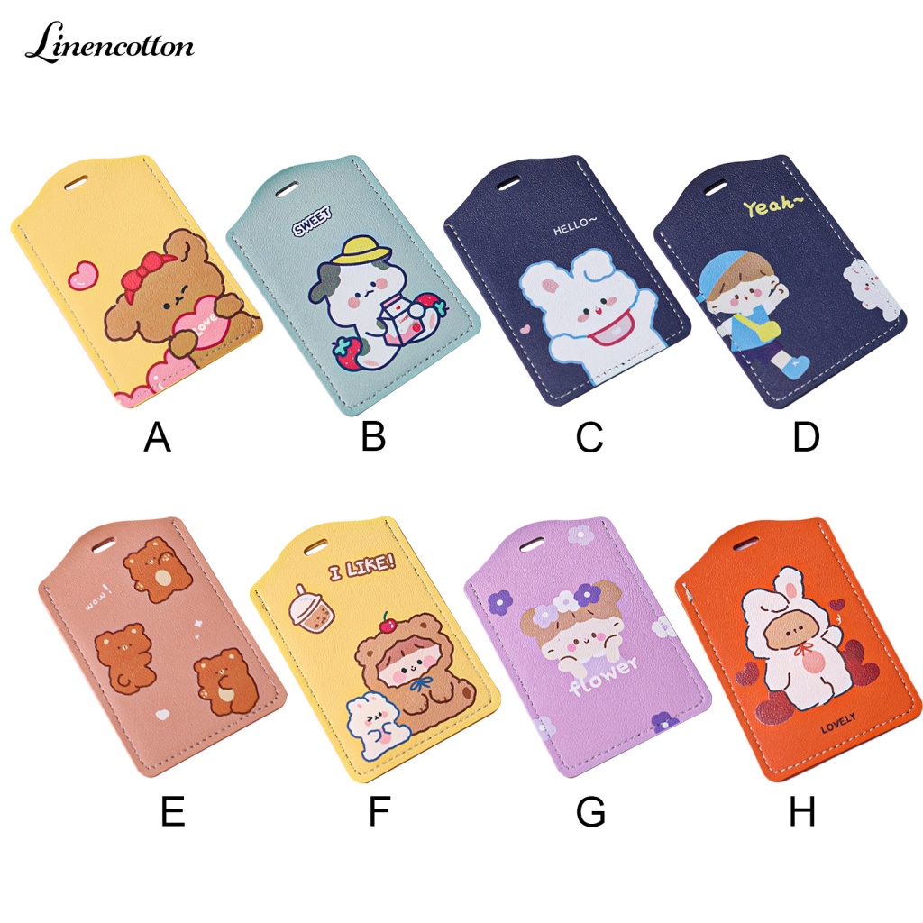 Túi Đựng Thẻ Xe Buýt Đa Năng Bằng Vải Lanh Cotton Thiết Kế Hoạt Hình Dễ Thương Có Dây Đeo Tiện Lợi Dành Cho Học Sinh