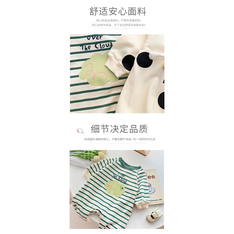 Bộ Áo Liền Quần Tay Dài In Họa Tiết Kẻ Sọc Siêu Dễ Thương Thời Trang Mùa Thu Cho Bé Sơ Sinh c6jk