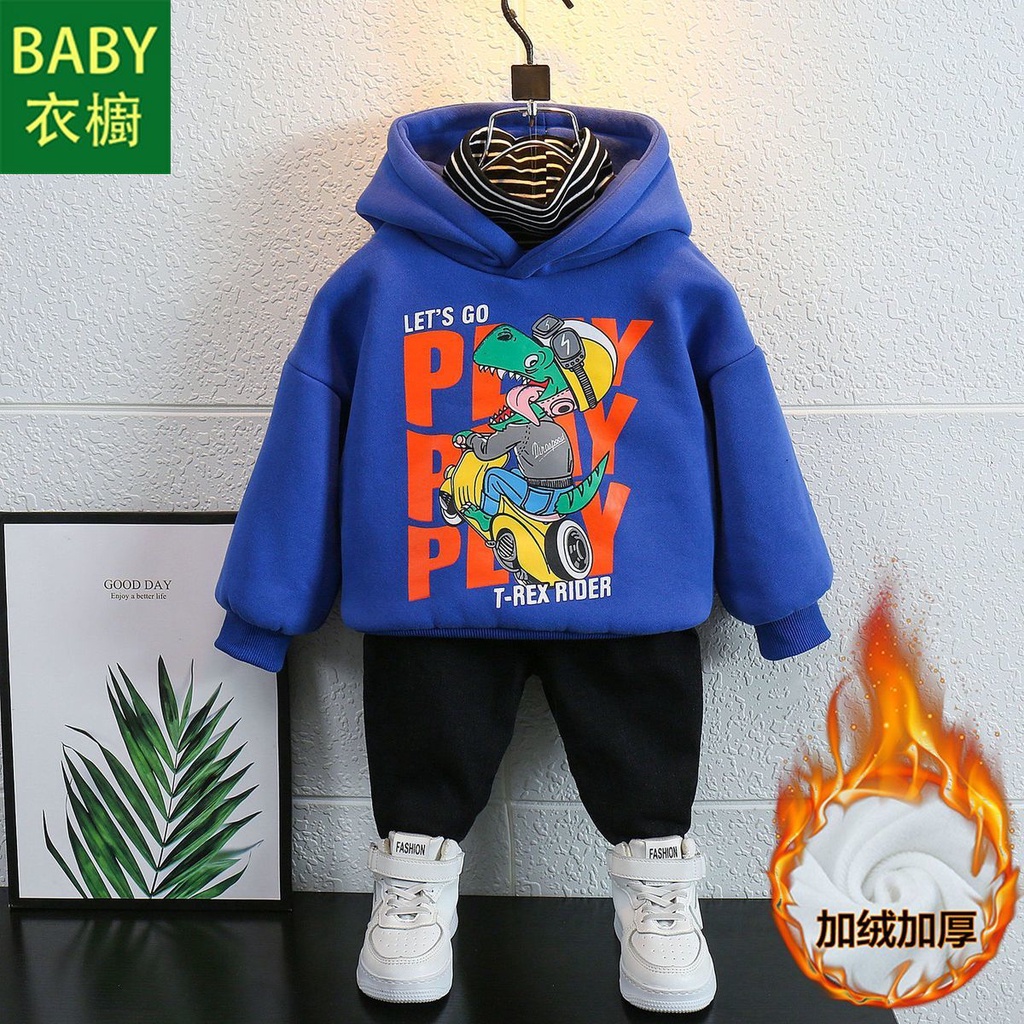 Áo Nỉ Lót Lông Cừu Dày Giả Hai Lớp Phong Cách Phương Tây Mẫu Mới 2023 Dành Cho Bé Trai