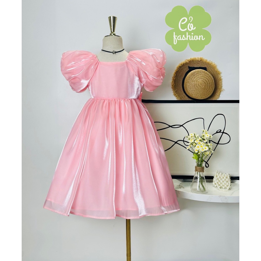 Váy công chúa cho bé gái tơ óng siêu đẹp tay phồng bồng bềnh