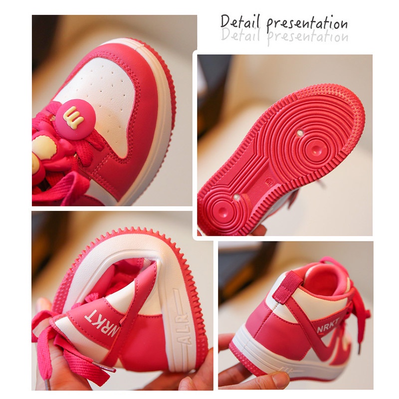 Doremi Giày Thể Thao Cổ Cao Họa Tiết Gấu Và Dâu Tây Dễ Thương Thời Trang Cho Bé Gái