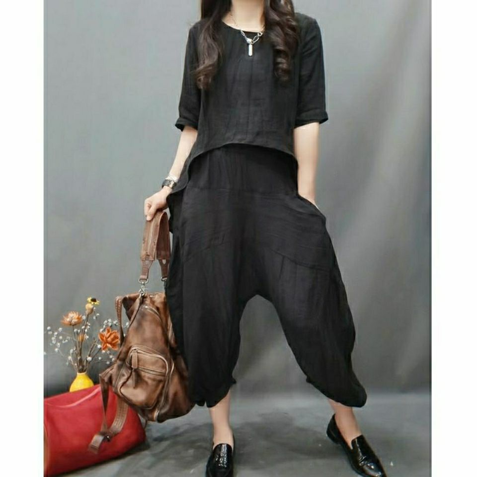 Bộ Trang Phục Hai Mảnh Vải Lanh Dáng Ngắn Lưng Ngắn Phong Cách retro Mùa Xuân Thu