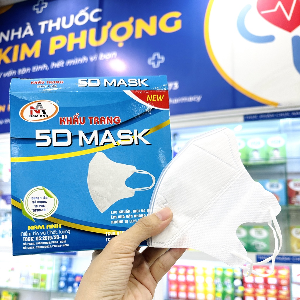 Hộp khẩu trang 5D Mask Nam Anh Famapro quai thun siêu êm 10 cái, kt y tế