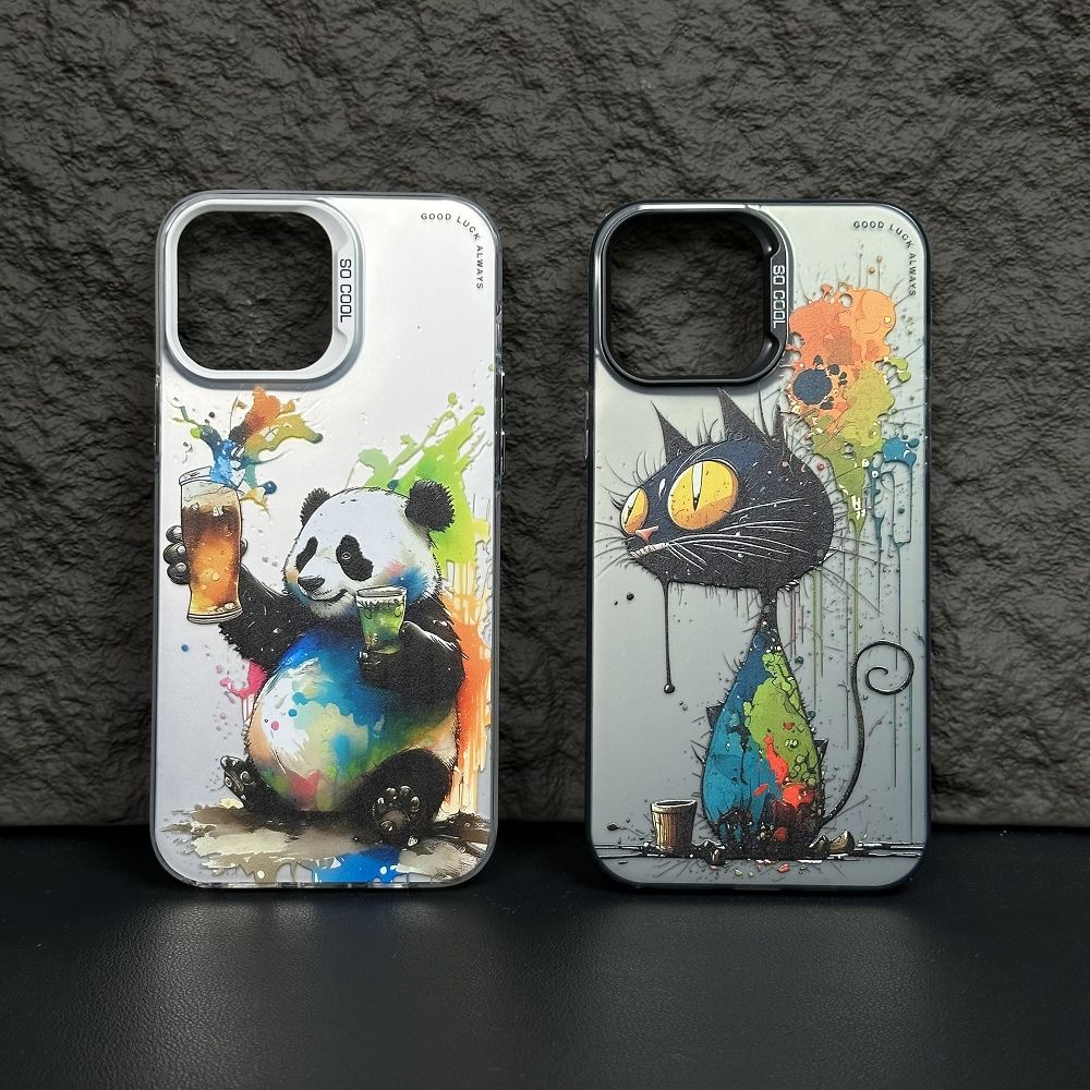 Ốp Điện Thoại Họa Tiết Tranh Sơn Dầu Hình Gấu Trúc Màu Nhám Cho Iphone 14promax 13 12 11