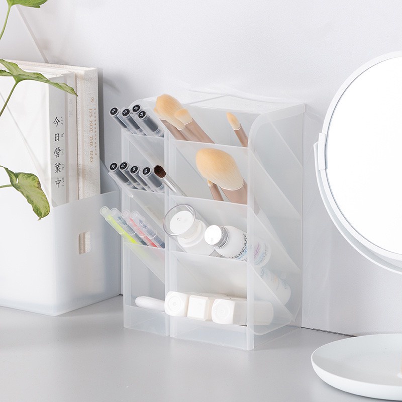 Giá Đỡ Bút Trang Điểm 4 Tầng Cỡ Lớn Màu Trắng Mờ 4 Ngăn Để Bàn Học
