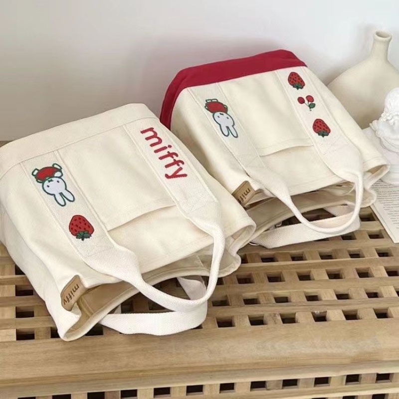 Túi Vải canvas Thêu Hình Thỏ Dễ Thương Phong Cách Hàn Quốc Cho Nữ