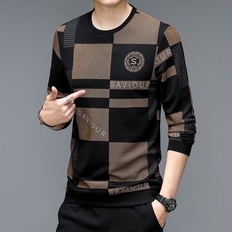 Áo Thun Tay Dài Dáng Rộng Cổ Tròn In Chữ Thời Trang Chất Lượng Cao Cho Nam